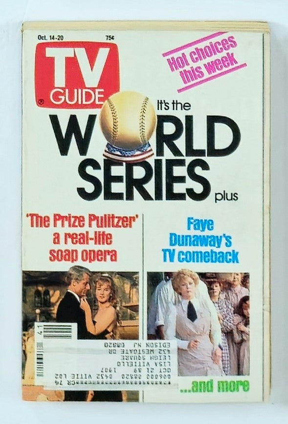 Cover of TV Guide Magazine from October 14, 1989 featuring the World Series, The Prize Pulitzer, and Faye Dunaway's TV comeback.