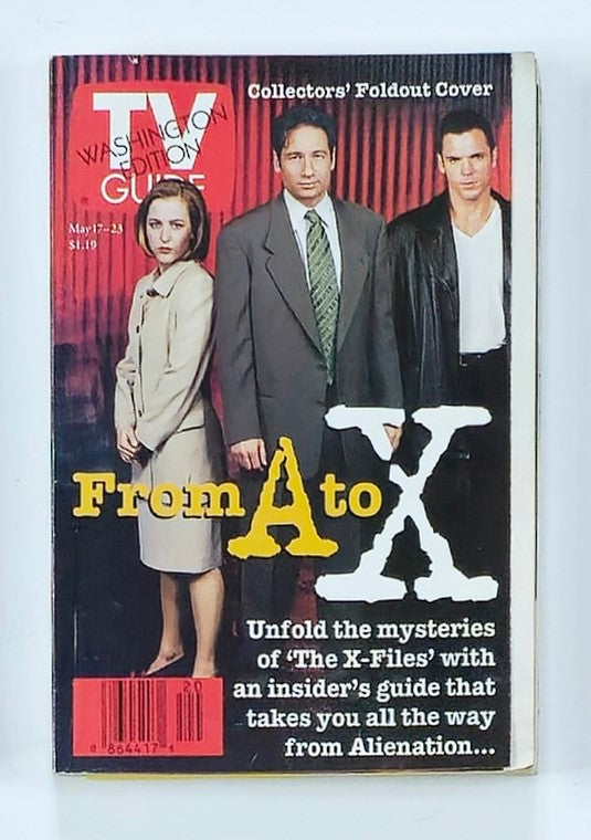 TV Guide Magazine cover from May 17, 1997, featuring David Duchovny and Gillian Anderson, highlighting 'From A to X' with an insider's guide to The X-Files.