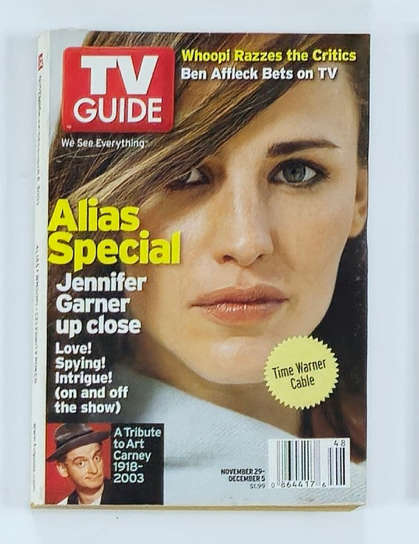 TV Guide Magazine cover from November 29, 2003, featuring Jennifer Garner in an Alias Special, highlighting her character's intrigue and love themes, perfect for collectors of vintage magazines.