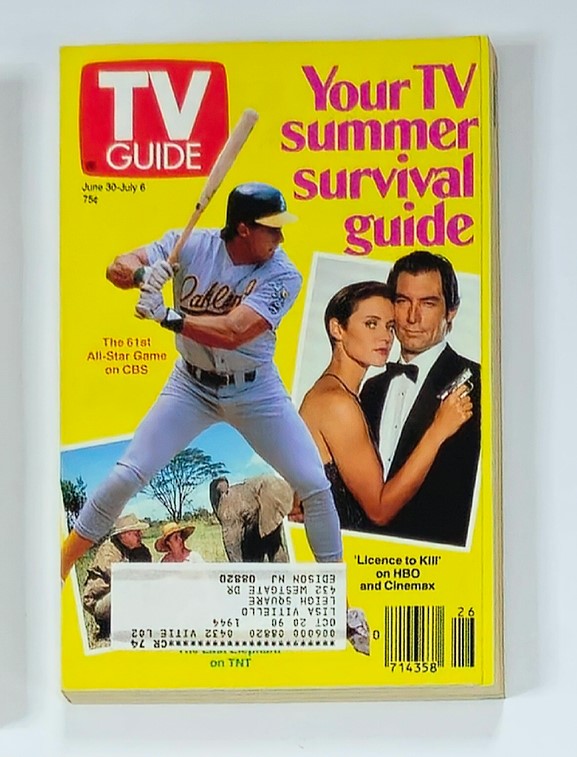 TV Guide Magazine cover from June 30, 1990, featuring the 61st All-Star Game on CBS, a summer survival guide, with iconic images of a baseball player, a couple in formal wear, and scenes from the 1990s.