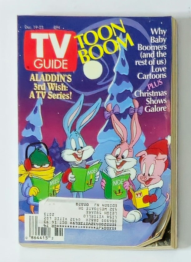 Cover of TV Guide Magazine December 19, 1992 featuring The Looney Tunes Boom, showcasing iconic characters in winter settings with joyful expressions, perfect for animation enthusiasts and vintage collectors.