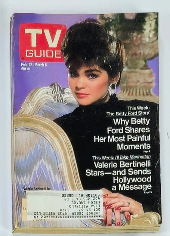 TV Guide Magazine cover featuring Valerie Bertinelli from the February 28, 1987 edition, showcasing iconic 1980s television culture with articles including 'The Betty Ford Story' and Bertinelli's feature.