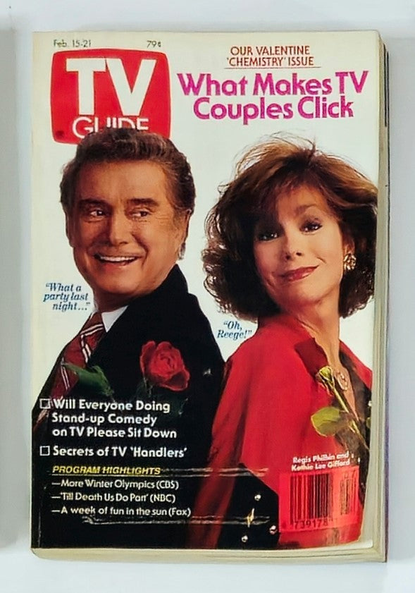 TV Guide Magazine February 15 1992 featuring Regis Philbin and Kathie Gifford on the cover, highlighting TV couples and Valentine's theme, perfect for collectors and fans of vintage television.