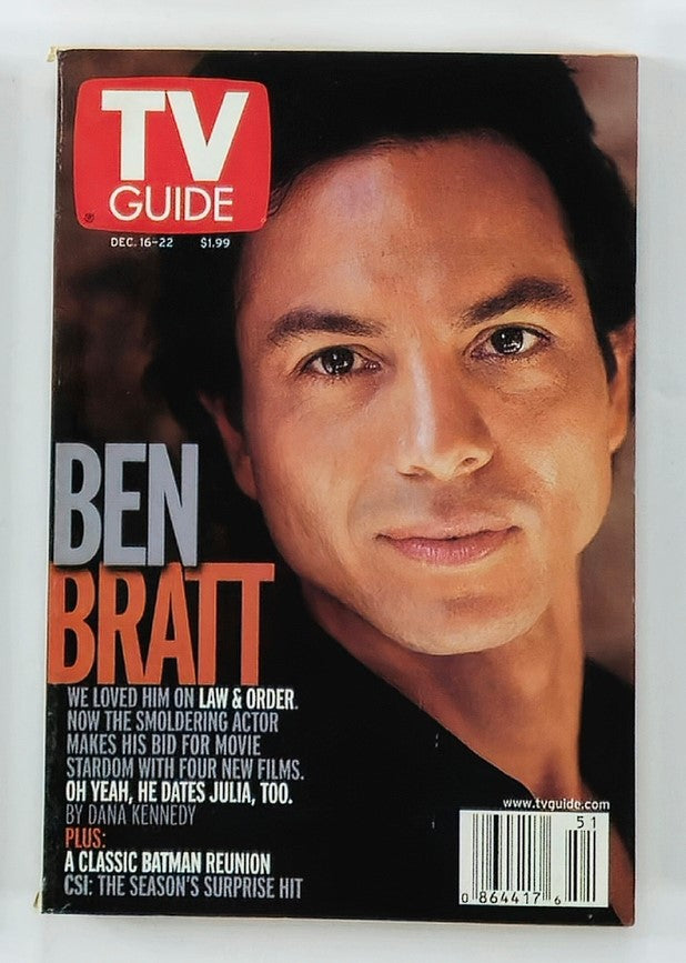 TV Guide Magazine December 16 2000 featuring Ben Bratt on the cover, known for his role in Law & Order. The magazine presents an insight into early 2000s television, with articles and interviews that reflect the cultural landscape of the time.