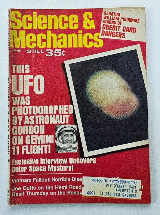 Cover of VTG Science & Mechanics Magazine June 1969 featuring a UFO photo by Gordon, highlighting the intriguing headline about the UFO captured during the Gemini 11 flight.