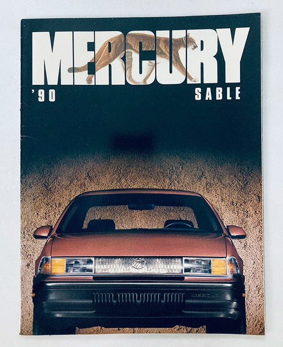 Cover of the 1990 Mercury Sable Dealer Showroom Sales Brochure Guide Catalog featuring a front view of the Mercury Sable car against a textured background.