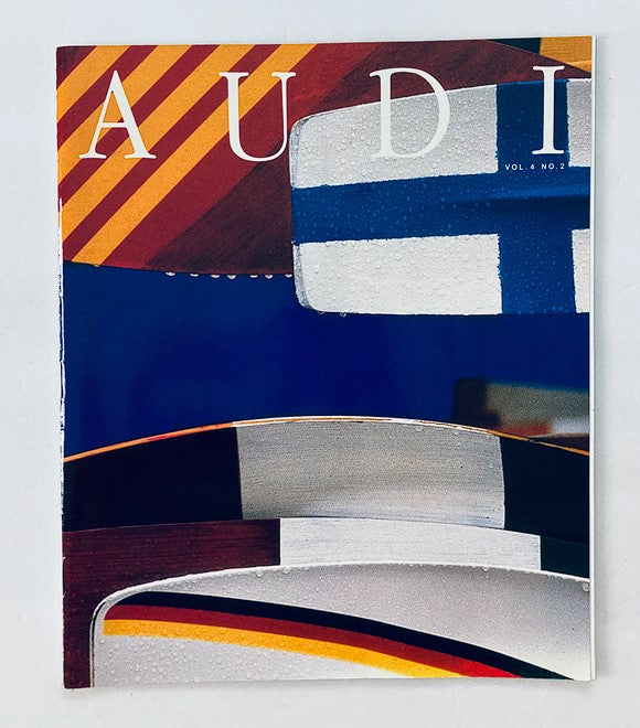 1989 Vol 4 No. 2 Audi Car Dealer Showroom Sales Brochure Cover featuring colorful abstract designs representing Audi vehicles.