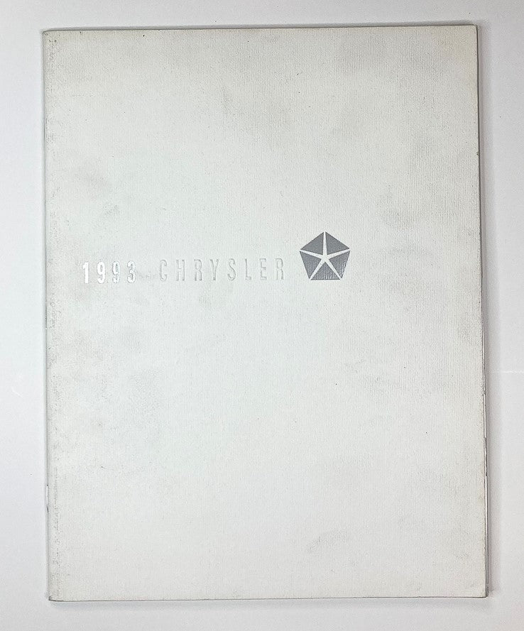 Cover of the 1993 Chrysler Dealer Showroom Sales Brochure Guide Catalog featuring a minimalist white design with embossed text '1993 CHRYSLER' and a Chrysler logo.