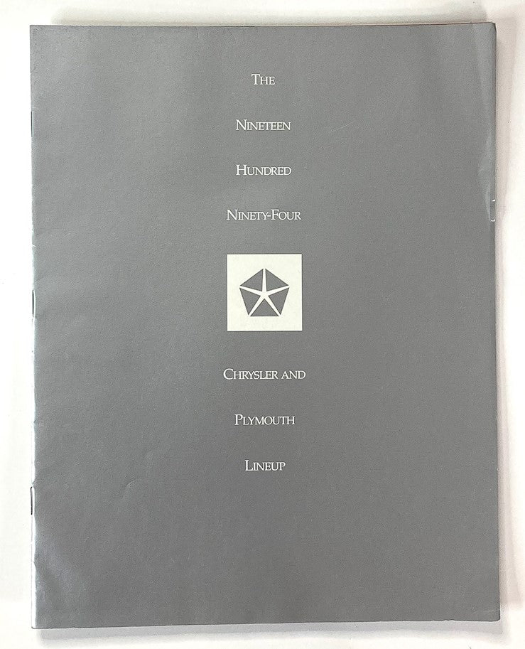 1994 Chrysler and Plymouth Lineup Dealer Showroom Sales Brochure Guide Catalog cover featuring a minimalist gray design with the brand logo and the title in elegant typography.