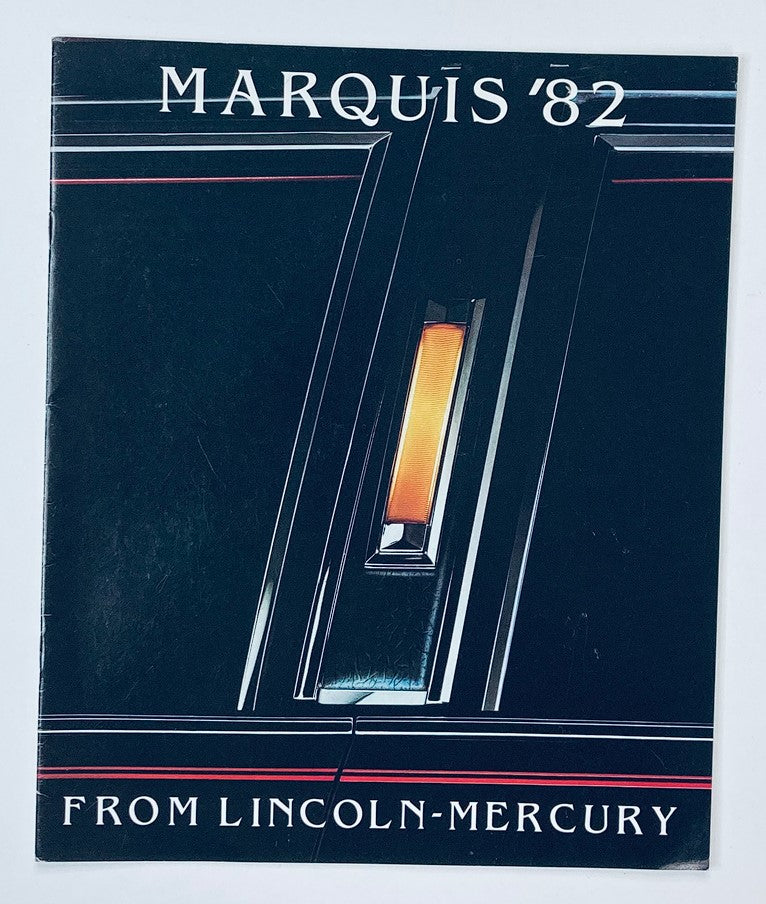 Cover of the 1982 Mercury Marquis Dealer Showroom Sales Brochure, featuring sleek design from Lincoln-Mercury.
