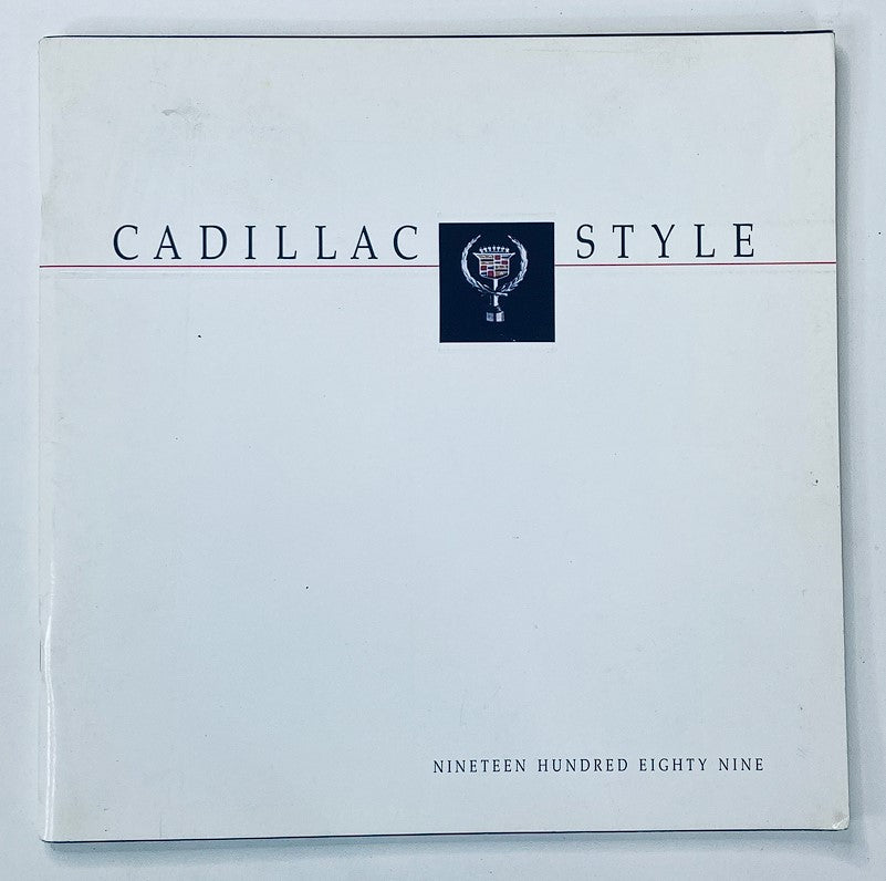 Cover of the 1989 Cadillac Style Dealer Showroom Sales Brochure Guide Catalog featuring elegant design and Cadillac logo, showcasing luxury automobile aesthetics.