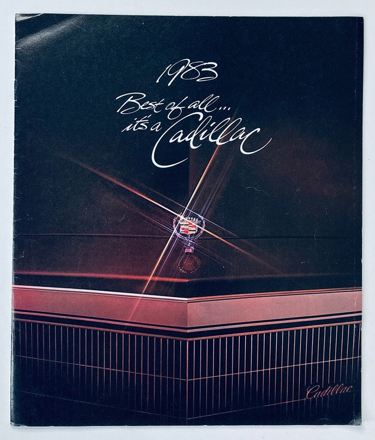 1983 Cadillac Dealer Showroom Sales Brochure featuring a sleek cover design with the Cadillac emblem and the text 'Best of all... it's a Cadillac.' Perfect for vintage car enthusiasts and collectors.
