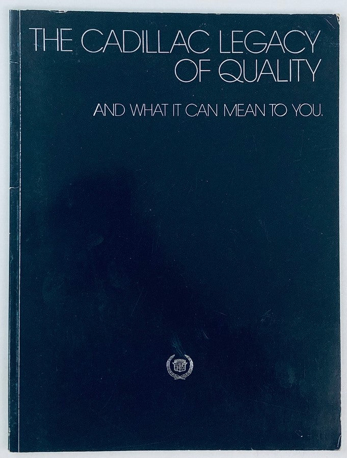 Cover of the 1985 Cadillac Full Line Dealer Showroom Sales Brochure Guide Catalog, displaying the title 'The Cadillac Legacy of Quality and What It Can Mean to You' with a sleek dark background.
