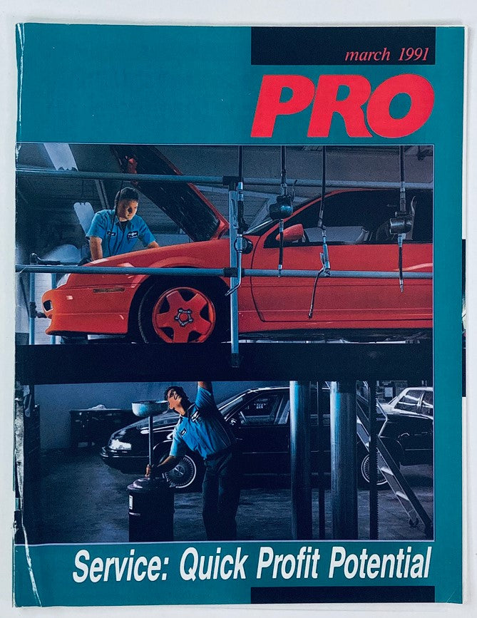 1991 Pro Quick Profit Potential Dealer Showroom Sales Brochure Guide Catalog cover featuring a mechanic servicing a car and a vehicle on a lift, highlighting showroom services.