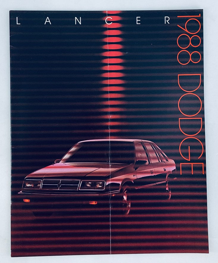 Cover of the 1988 Dodge Lancer Dealer Showroom Sales Brochure Guide Catalog showcasing a 1988 Dodge Lancer car with a stylish background.