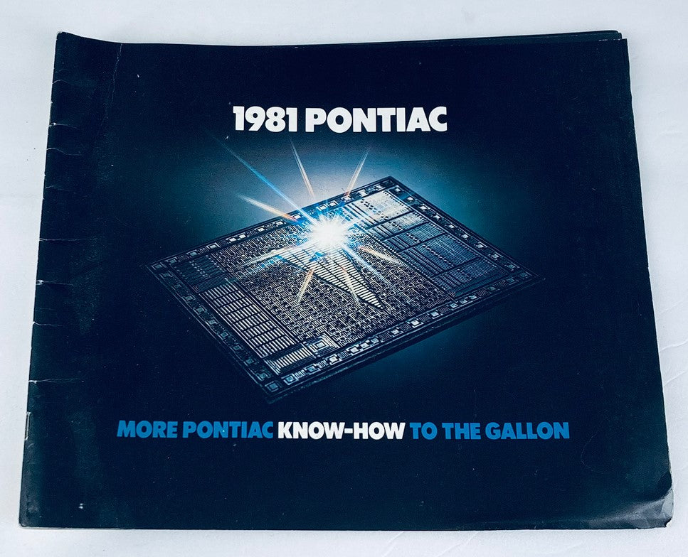 Cover of the 1981 Pontiac Lineup Dealer Showroom Sales Brochure Guide Catalog showcasing a graphic design centered around Pontiac car information.