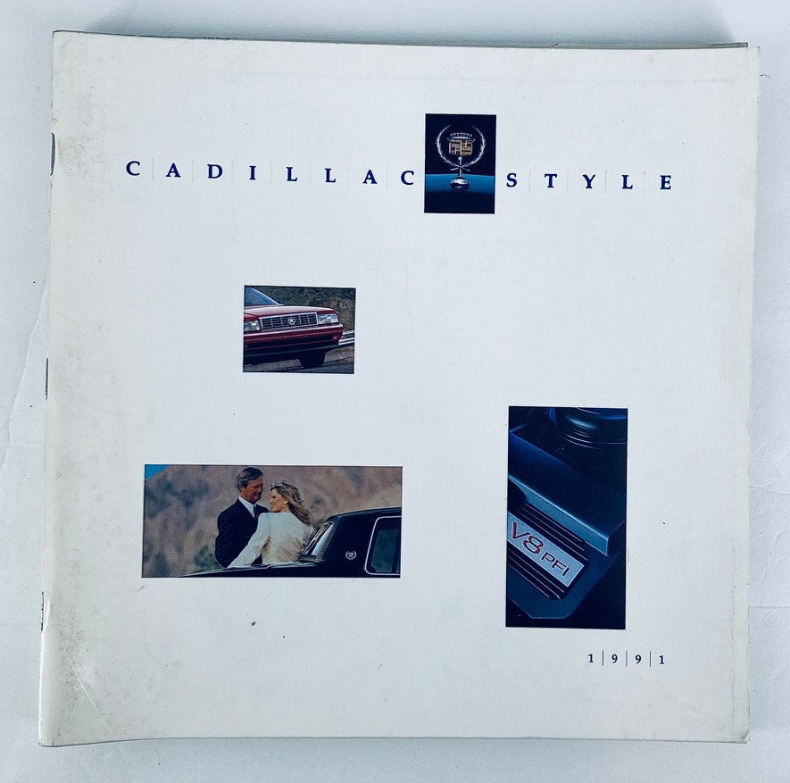 1991 Cadillac Style Lineup Dealer Showroom Sales Brochure Guide Catalog cover featuring images of Cadillac cars and the Cadillac logo.