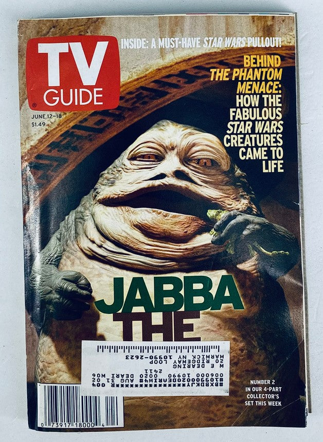 TV Guide Magazine June 12 1999 featuring Jabba the Hutt from Star Wars on the cover, highlighting the iconic character and nostalgic entertainment content.