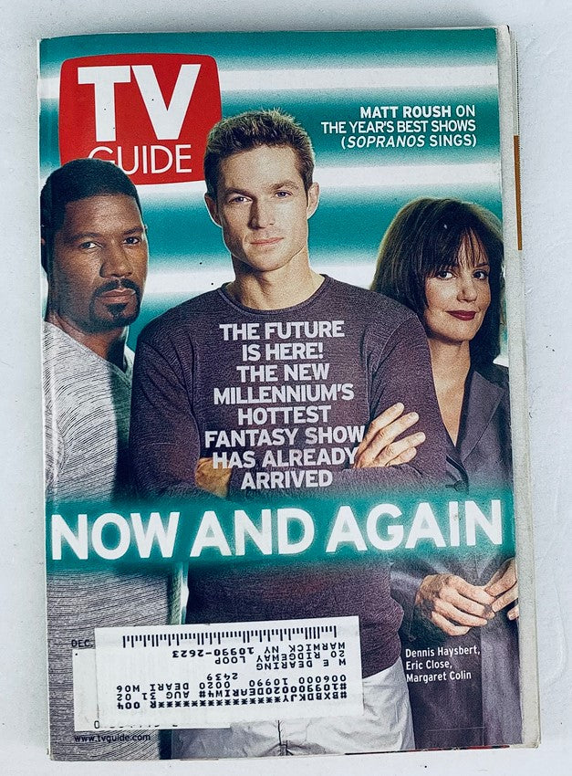 TV Guide Magazine December 25 1999 featuring Dennis Haysbert, Eric Close, and Margaret Colin on the cover, showcasing the show's theme 'Now and Again' and highlighting the cultural snapshot of late 90s television.