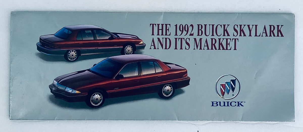 Cover image of the 1992 Buick Skylark Dealer Showroom Sales Brochure Guide Catalog featuring depictions of the Buick Skylark model with the text 'THE 1992 BUICK SKYLAK AND ITS MARKET'.
