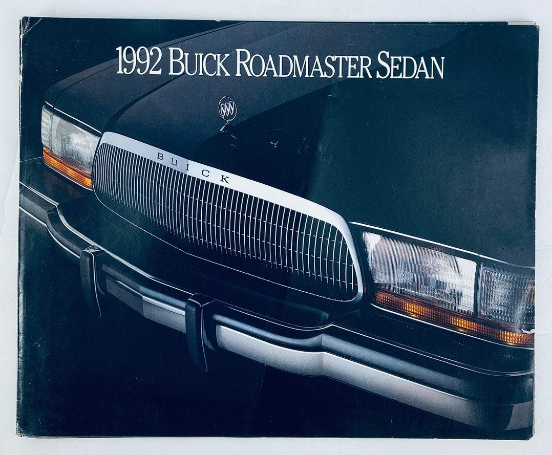 1992 Buick Roadmaster Sedan dealer showroom sales brochure featuring the front design and grille of the car.