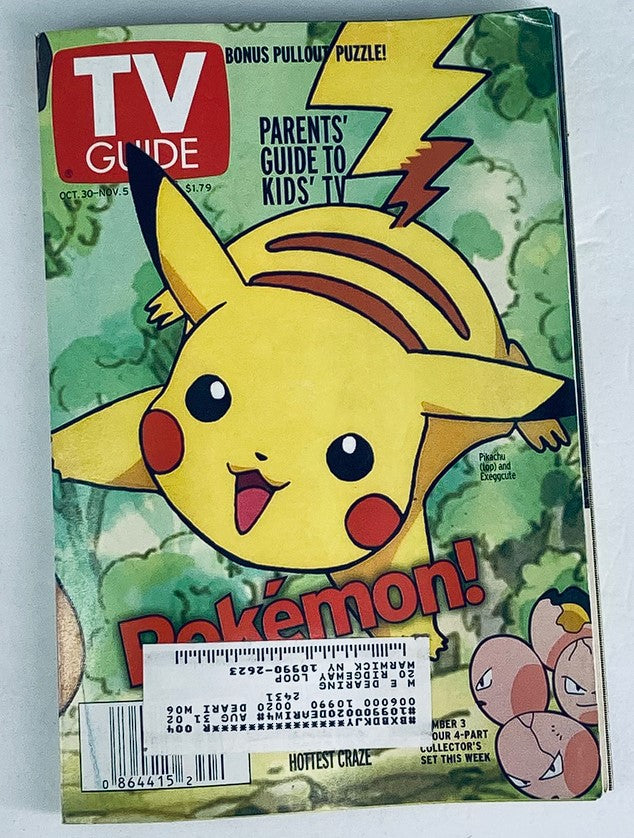 Cover of TV Guide Magazine from October 30, 1999 featuring Pokémon's Pikachu in a vibrant design, capturing a key moment in pop culture with a bonus pullout puzzle.