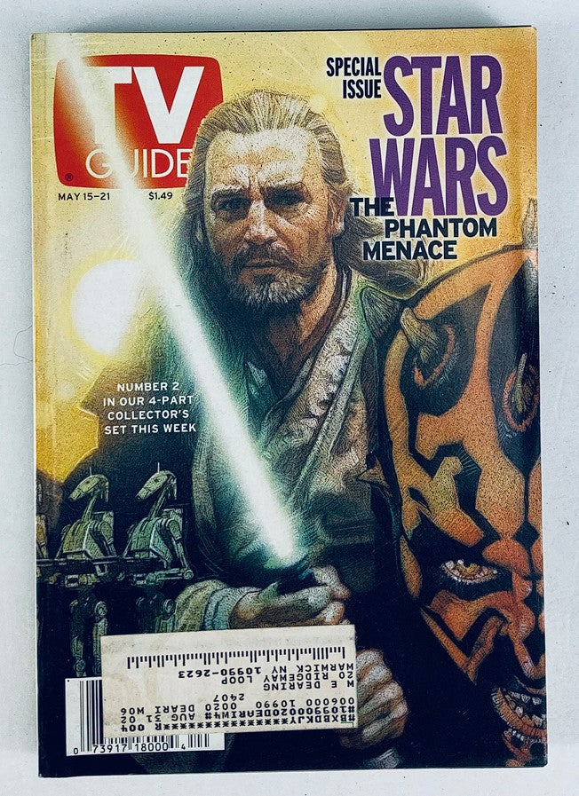 Cover of TV Guide Magazine dated May 29, 1999, featuring Liam Neeson for The Phantom Menace, showcasing a special Star Wars issue with iconic characters and artwork.