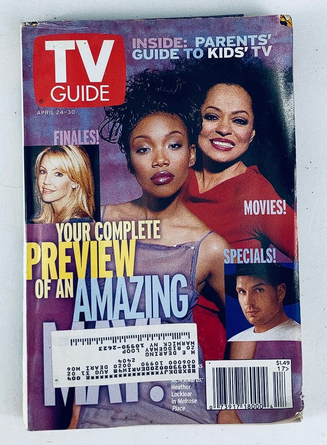 TV Guide Magazine cover from April 24, 1999 featuring Heather Locklear, Brandy, and Diana Ross with the title 'Your Complete Preview of an Amazing Month' highlighting entertainment events.