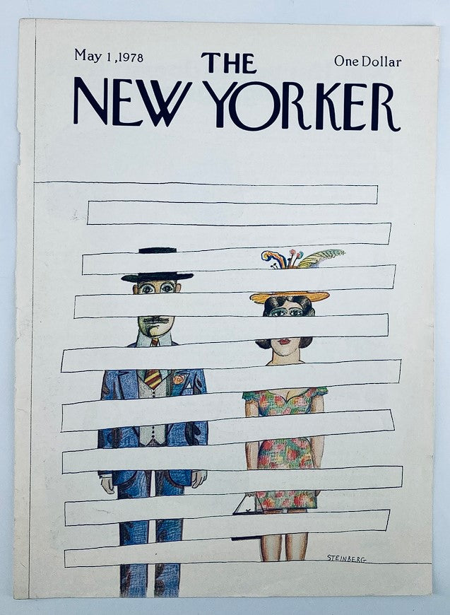 Cover of The New Yorker dated May 1, 1978, showcasing Saul Steinberg's 'Spaces' artwork, illustrating a man and woman with horizontal striping effect.