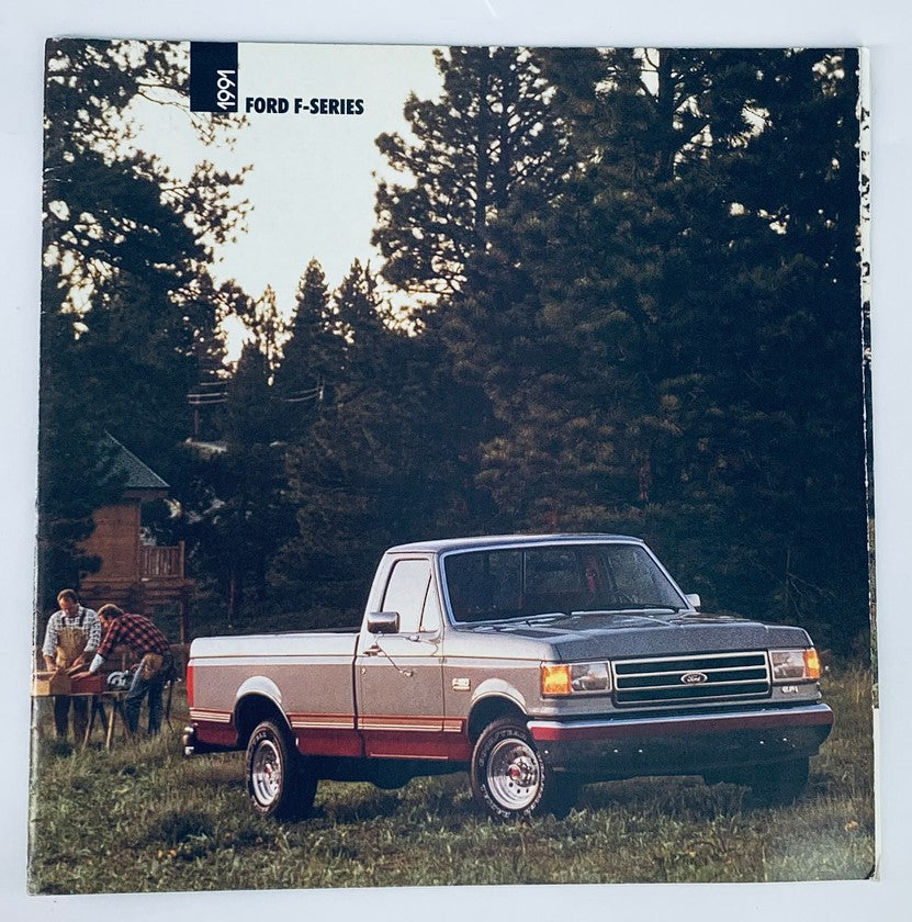 1991 Ford F-Series Dealer Showroom Sales Brochure Guide Catalog featuring a Ford F-Series truck parked in a scenic outdoor setting with trees in the background.