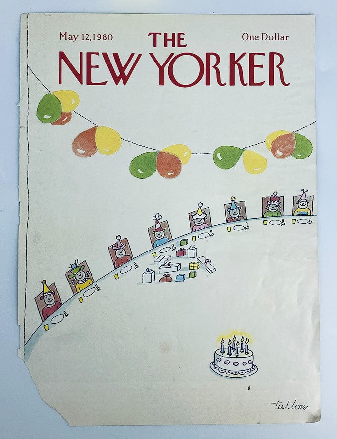 The New Yorker May 12 1980 cover titled A Children's Party by Robert Tallon, displaying a charming illustration of children at a festive party, with gifts and decorations, capturing a joyful celebration.