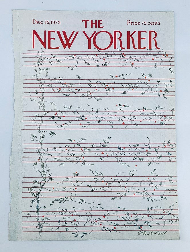 COVER ONLY The New Yorker December 15 1975, showcasing a charming vine notes illustration by James Stevenson, ideal for collectors of vintage magazine art.