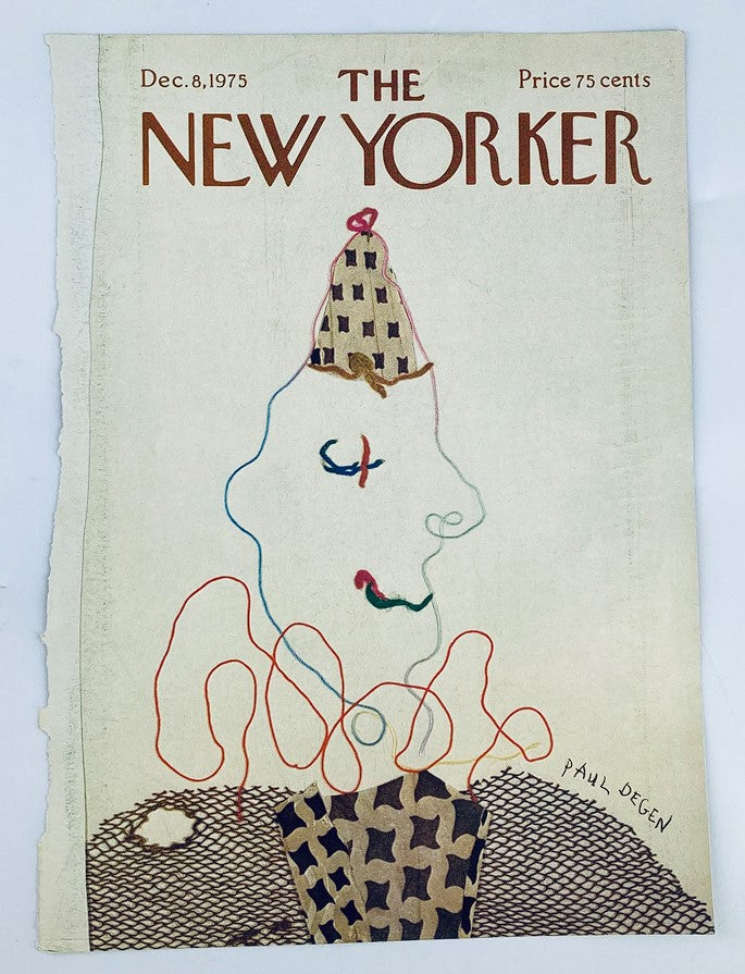 COVER ONLY The New Yorker December 8 1975 Clown Portrait by Paul Degen featuring whimsical clown illustration with colorful lines and playful patterns, perfect for vintage magazine art collectors.