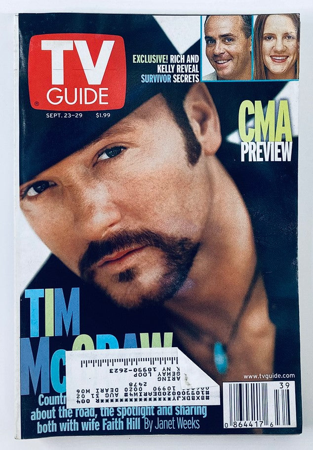 TV Guide Magazine cover from September 23, 2000 featuring Tim McGraw, highlighting country music and celebrity culture with a focus on the CMA Preview.