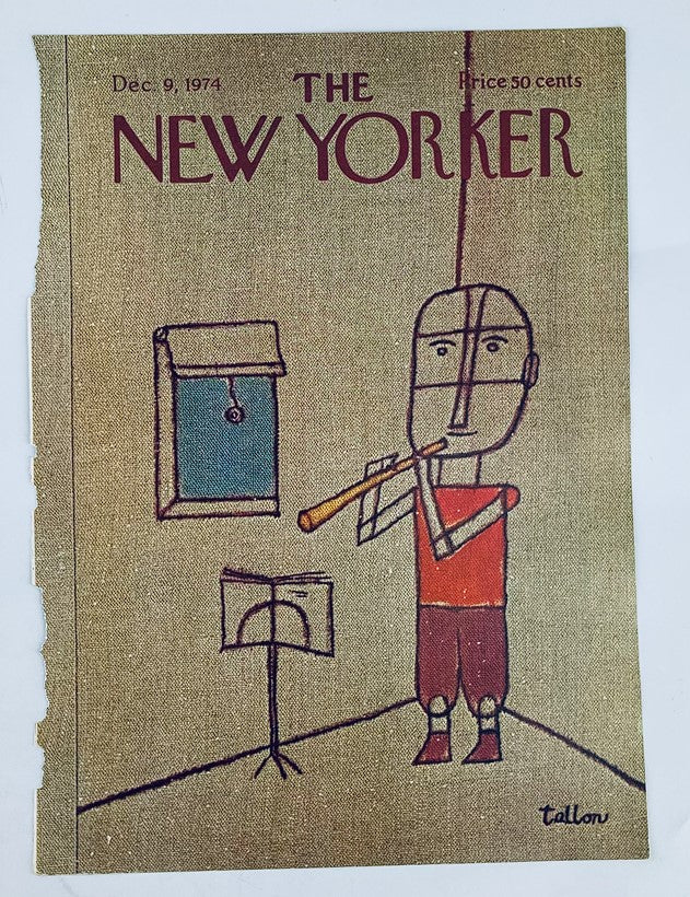 Cover of The New Yorker dated December 9, 1974, showcasing 'Solo Act' by Robert Tallon, illustrating a musician with a flute in a simple artistic style against a warm background.