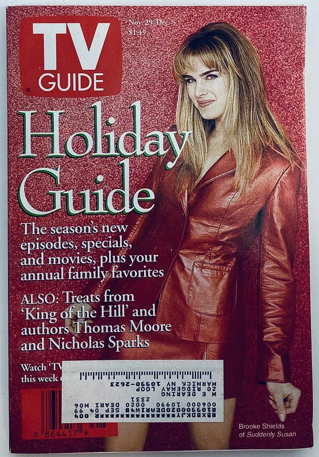 TV Guide Magazine cover from November 29, 1997, featuring Brooke Shields, showcasing the Holiday Guide with references to new episodes and specials.