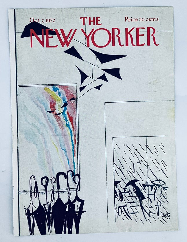 COVER ONLY The New Yorker October 7 1972 Art School by Arthur Getz, showcasing a colorful blend of umbrellas and abstract shapes, a perfect representation of 1970s art and culture.
