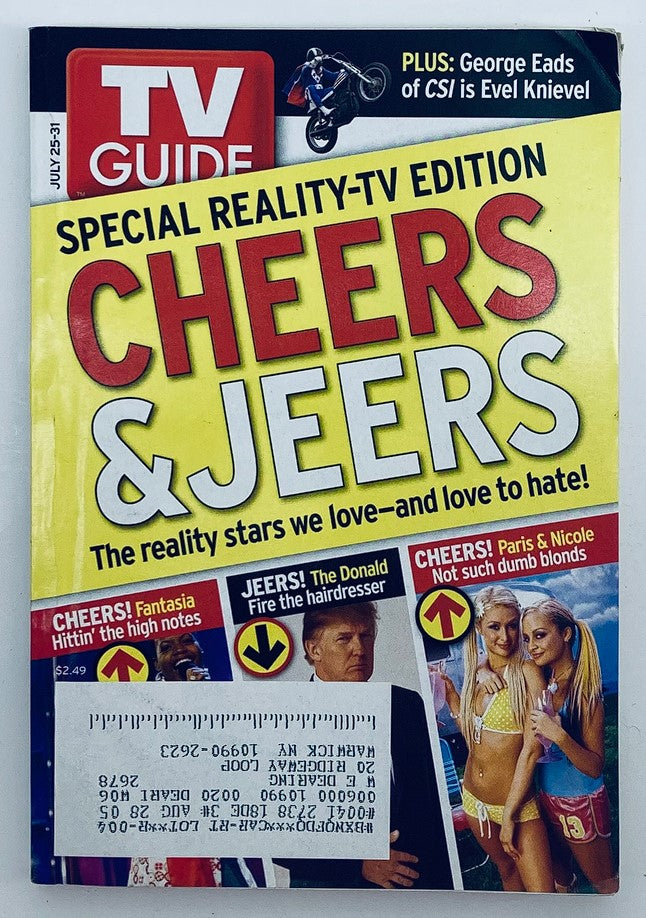 TV Guide Magazine July 25 2004 featuring Donald Trump and Paris Hilton, showcasing a colorful cover design with bold text and images of the reality stars that were popular in the early 2000s.