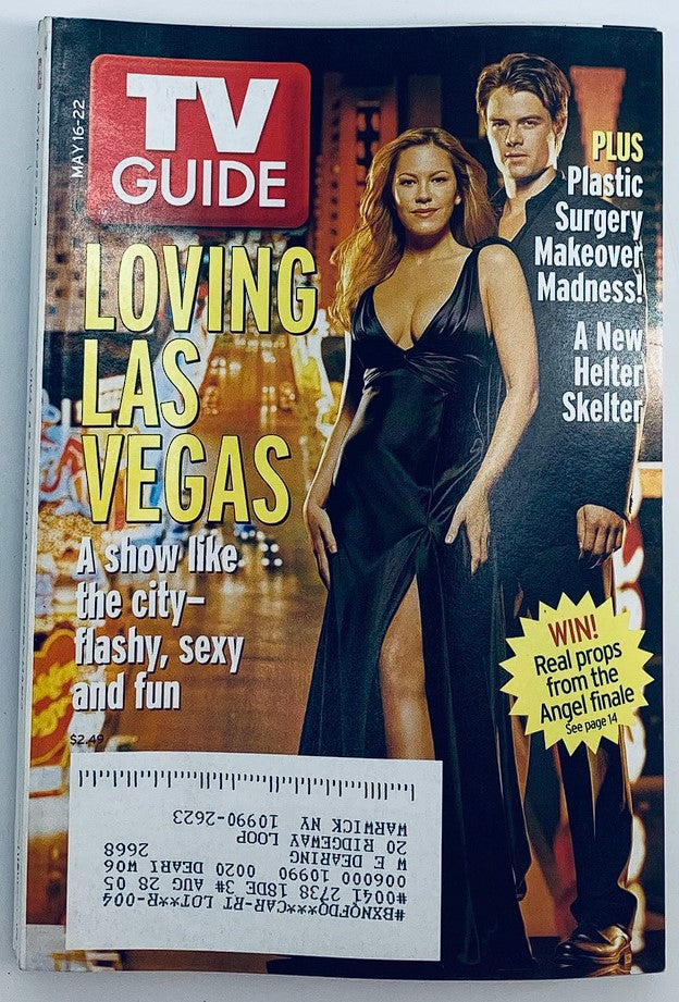 Cover of TV Guide Magazine May 16 2004 featuring Nikki Cox and Josh Duhamel, highlighting 'Loving Las Vegas' and showcasing a vibrant design with elements relevant to early 2000s pop culture.