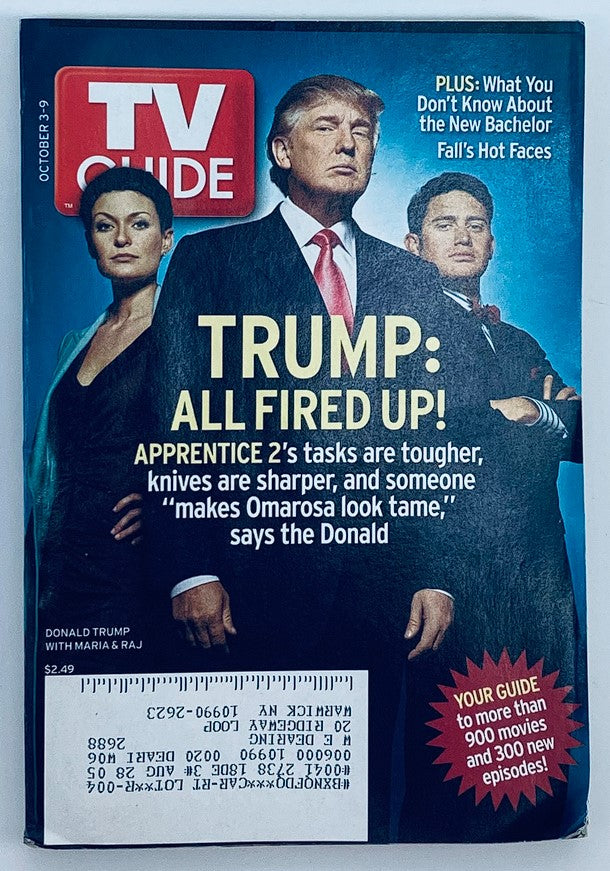 Cover of TV Guide Magazine October 3 2004 featuring Donald Trump, Maria Menounos, and Raj from The Big Bang Theory, highlighting entertainment insights and trending celebrity news.
