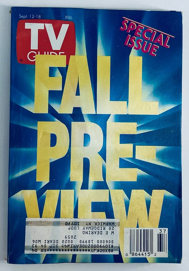 Cover of TV Guide Magazine September 12, 1992, featuring a Fall Preview Special Issue with bold graphics and the title 'FALL PREVIEW' prominently displayed.