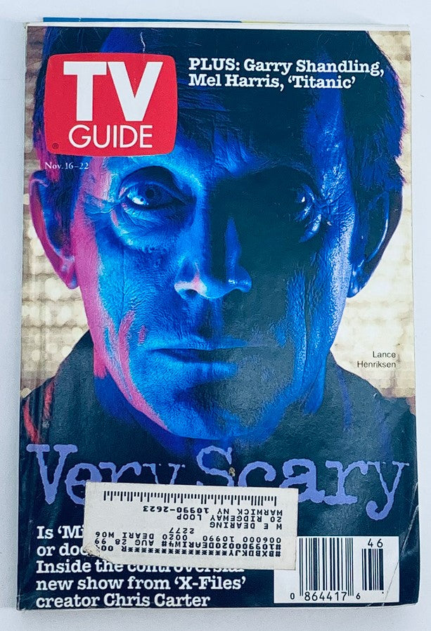 TV Guide Magazine November 16 1996 featuring Lance Henriksen on the cover, known for its 'Very Scary' theme. Iconic issue highlighting horror and science fiction, with captivating articles on 90s television programs.