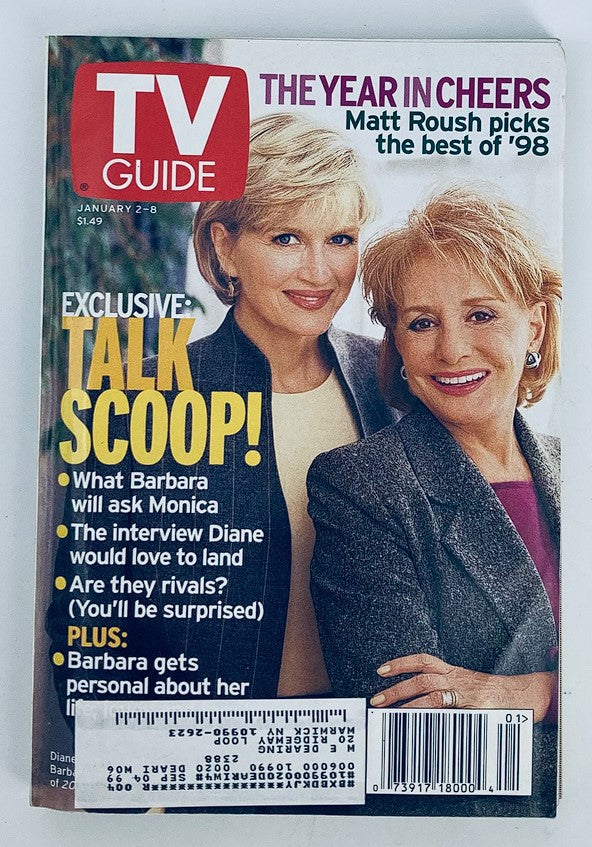 TV Guide Magazine January 2 1999 featuring Diane Sawyer and Barbara Walters on the cover. The magazine highlights television segments and personalities with a focus on the year's best programs. Its vintage style reflects the television landscape at the end of the millennium.