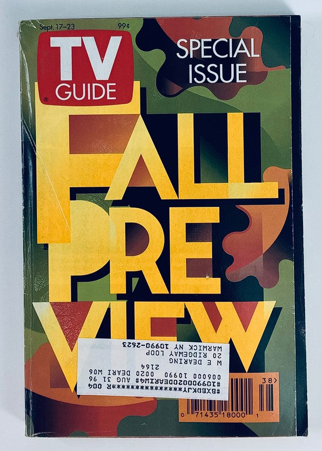 TV Guide Magazine September 17 1994 Fall Preview Special Issue NY Metro Edition cover featuring bold typography on a camouflage background, showcasing the magazine's focus on the upcoming TV season.