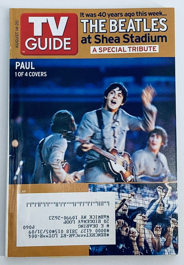 TV Guide Magazine August 14 2005 cover featuring Paul McCartney of The Beatles, showcasing a historic moment at Shea Stadium, highlighting a special tribute.