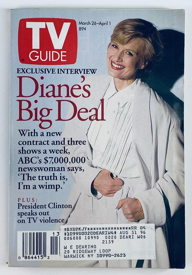 Cover of TV Guide Magazine March 26 1994 featuring Diane Sawyer with the headline 'Diane's Big Deal' and details about her exclusive interview.