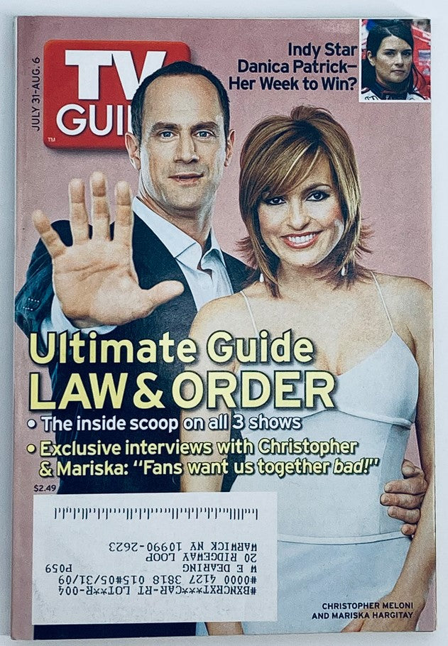 Cover of TV Guide Magazine July 31, 2005 featuring actors Christopher Meloni and Mariska Hargitay, highlighting exclusive interviews and a focus on Law & Order series.