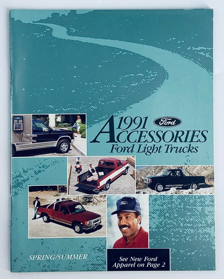 Cover of the 1991 Ford Accessories Light Trucks Dealer Showroom Sales Brochure Guide Catalog featuring various Ford light trucks and accessories, showcasing a nostalgic collection for automotive enthusiasts.