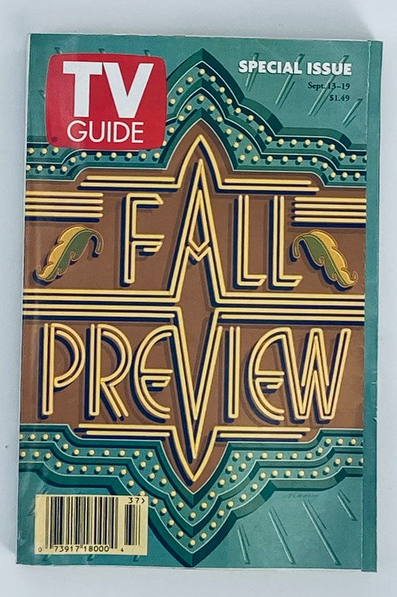 Cover of TV Guide Magazine September 13, 1997 Special Fall Preview Issue features vibrant colors and bold typography highlighting 'FALL PREVIEW'. This collectible magazine showcases the television landscape changes of the late 1990s.