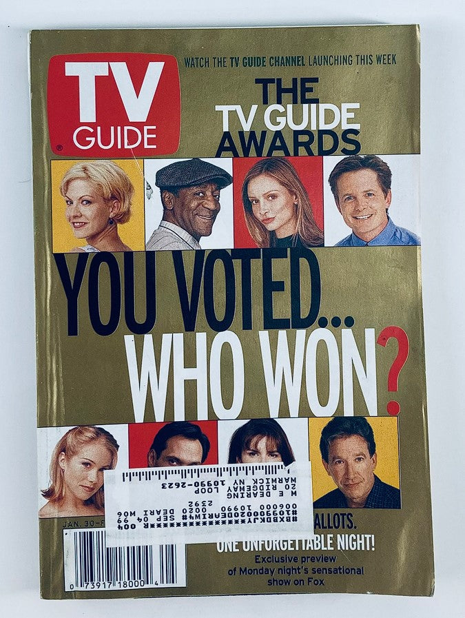 TV Guide Magazine January 30 1999 cover featuring the title 'The TV Guide Awards' with images of multiple stars, asking 'You Voted... Who Won?' This vintage magazine is a collectible item highlighting significant television personalities from the late 90s.
